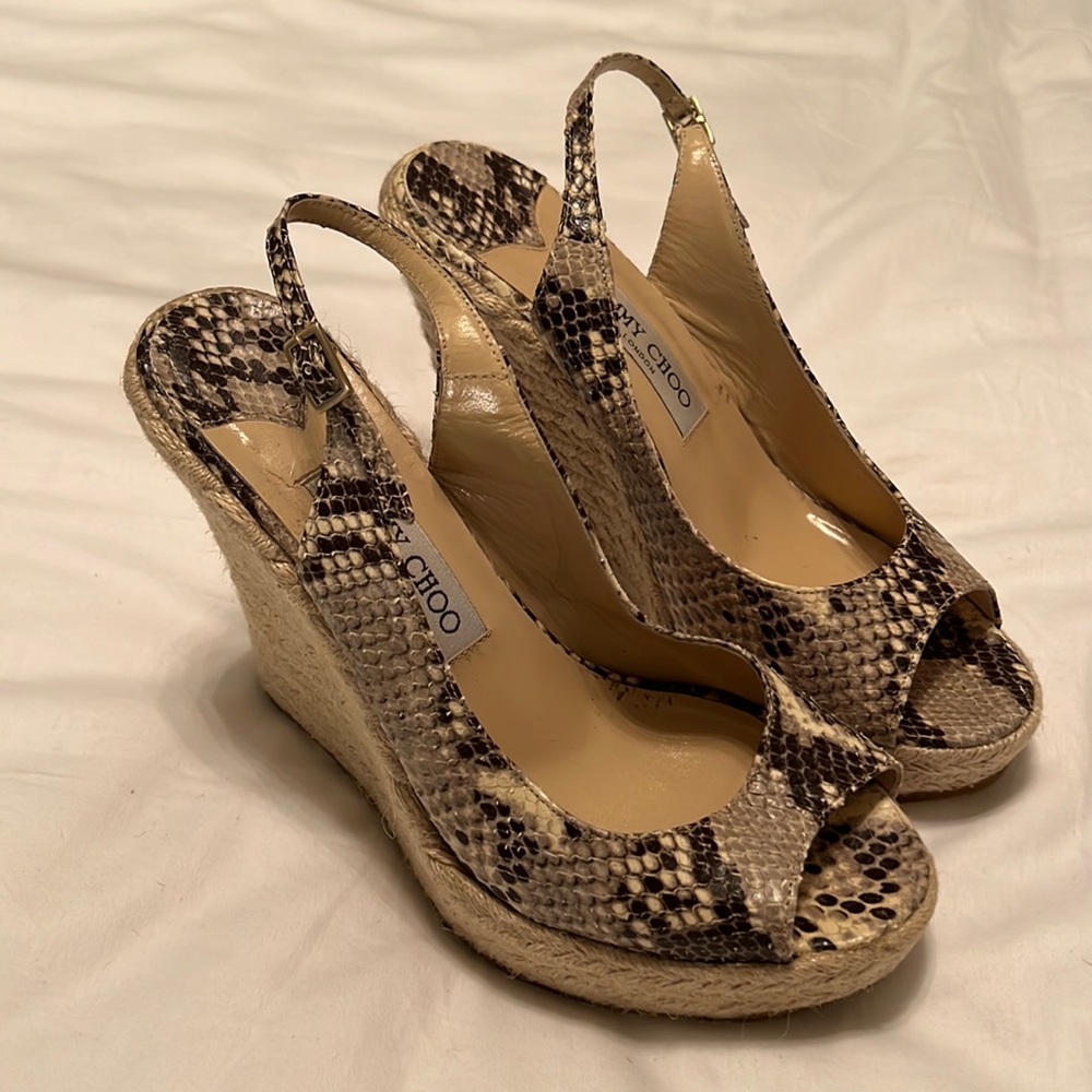 Jimmy Choo Polar Snake Print Espadrille Wedge